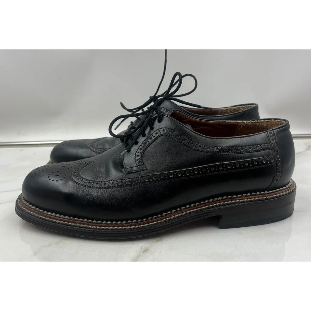 Orsi Shoes Mens Sz 9 Black Leather Wingtip Brogue Oxford Dress Lace Up